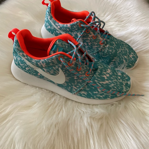Nike Rosherun Roshe Run Print Hyper Turquoise Orange Flyknit One Womens Camo - Picture 7 of 10